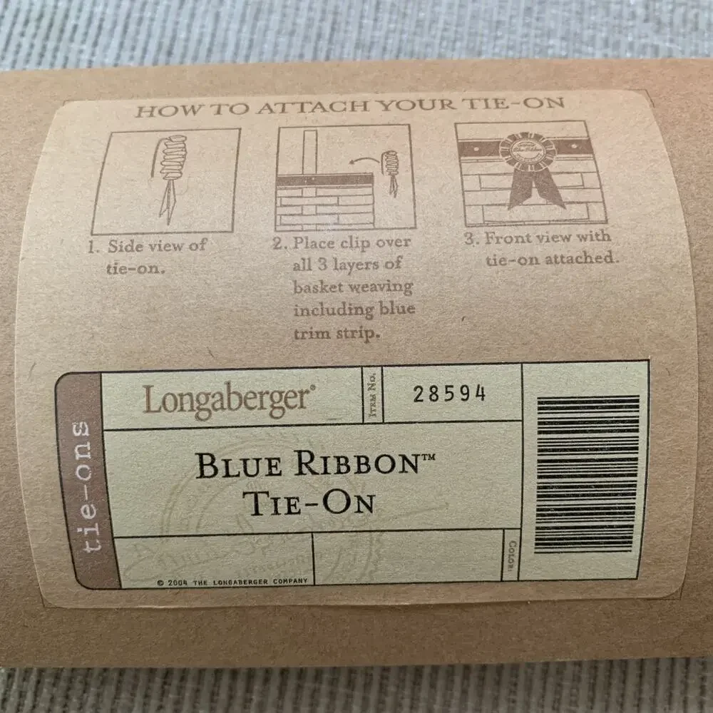 Longaberger Baskets Blue Ribbon Tie-On Clip On Brand New #28594